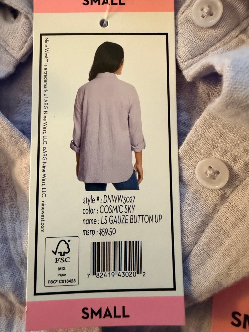 Nine West Light Purple Long Sleeve High Low Hem Double Gauze Shirt NWT - Picture 4 of 5